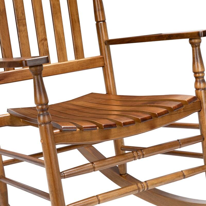 Outdoor Wood Rocking Chair 450 lbs High Back Solid Wood Relaxing Rocker