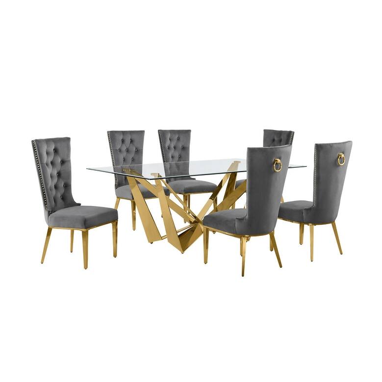 Best Quality Furniture D400/1-SC330-7 Dining Set with 78" 12mm Glass with Bevel