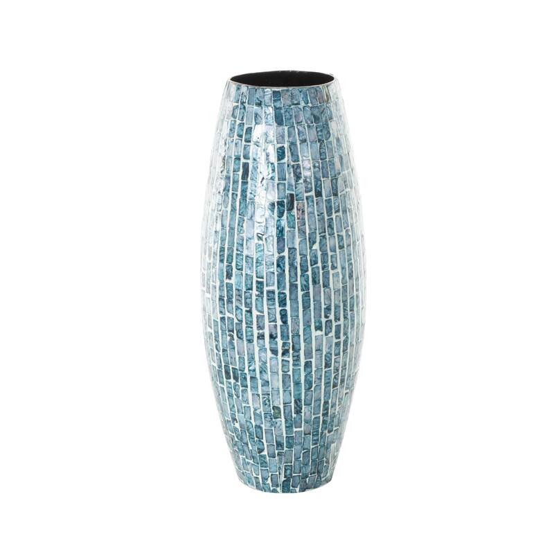 Mother of Pearl Shell Handmade Mosaic Inspired Vase - Blue - Roche River Decor - 8"W x 8"L x 19"H