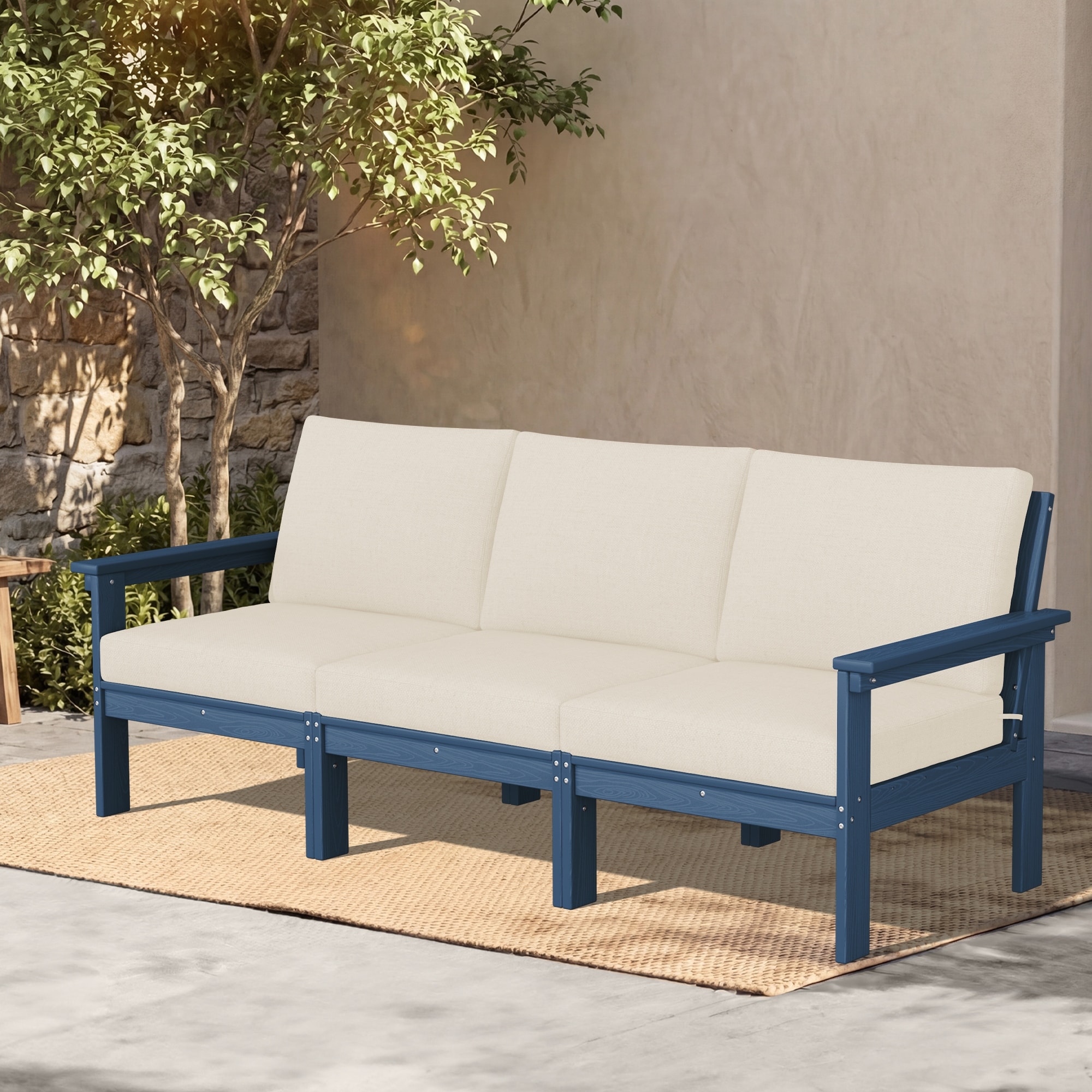 Outdoor Patio HDPE 3-Seat Sofa, 3 Removable Cushions Included