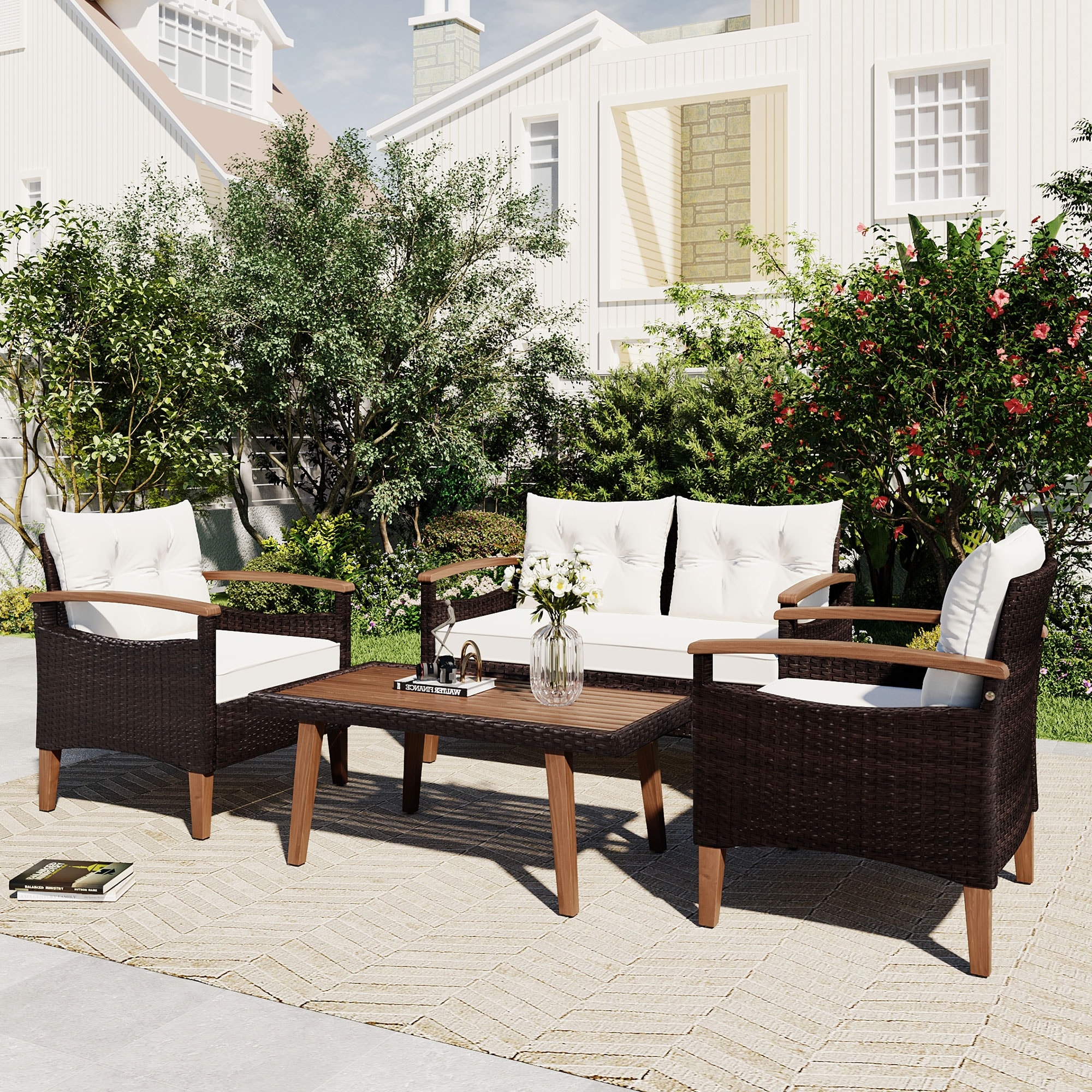4 Piece Garden Furniture Patio Seating Set PE Rattan Outdoor