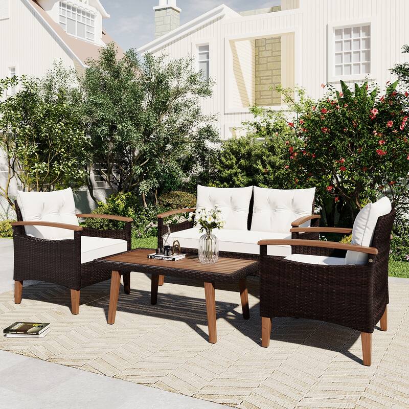 4-Piece Rattan Patio Set: Relax in Outdoor Style - Beige