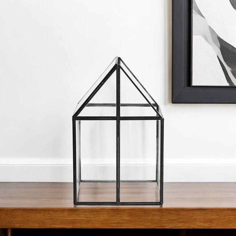 HomeRoots Clear Glass and Metal Terrarium Box - 8" W x 8" D x 13" H