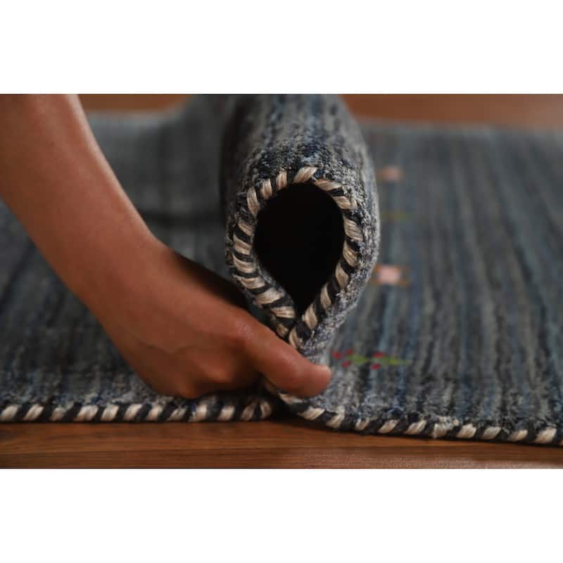 Hand Knotted Oriental 100% Wool Carpet Tribal Tribal Navy Blue & Blues Gabbeh Area Rug - 4' 10'' X 3' 1''