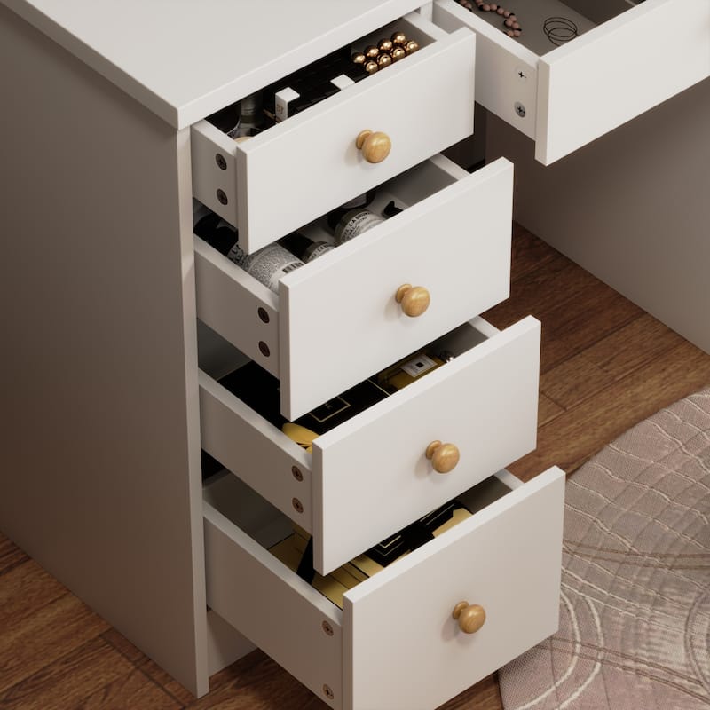 Timechee 31.5'' Wide Makeup Vanity Set with Stool and Mirror(White)