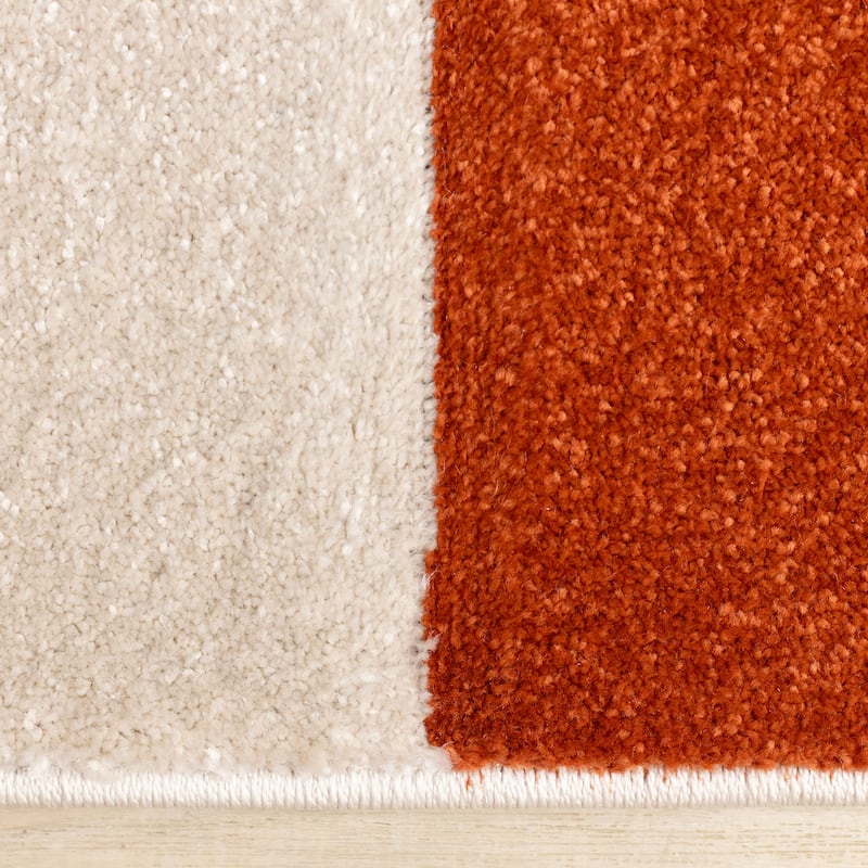 Orange Brown White Grey Geometric Living Room Statement Rug