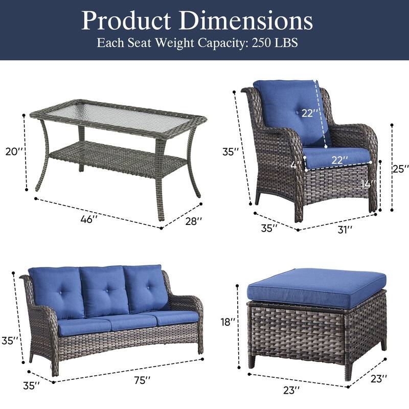 Outdoor Patio Chairs with Sofa Ottoman Table