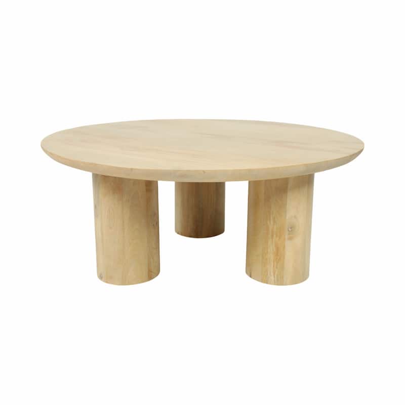 Round Natural Wood Coffee Table Modern Design Solid Cylindrical Legs