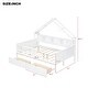 preview thumbnail 4 of 16, Full-Size Wooden House Platform Bed with LED Lighting‌ – Includes Storage Shelves, Drawers & Guardrail .