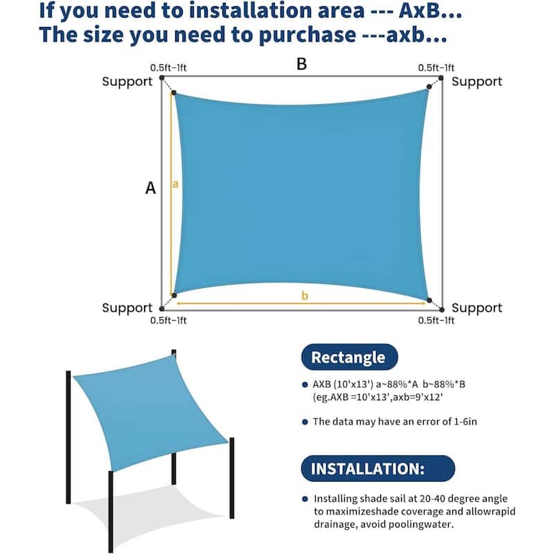 10'X13' Sun Shade Sail Shade Cloth, Sunshade for Patio, Backyard, Deck, Garden, Sand