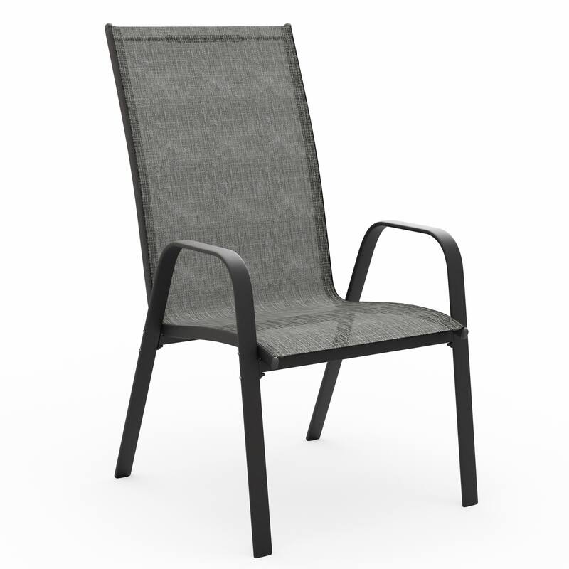 2-Pieces Stackable Black Steel Frame Stationary Dining Chair Dining Chairs Set