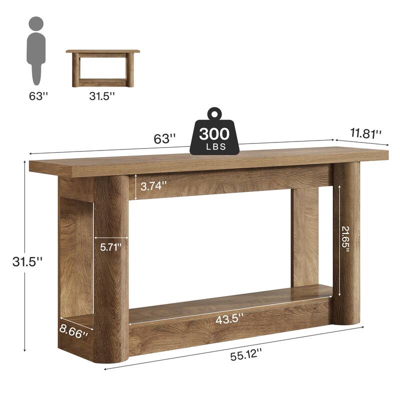 63 Inch Entryway Console Table, 2-Tier Sofa Table Behind the Couch