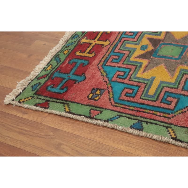 Hand Knotted Oriental 100% Wool Carpet Traditional Geometric Coral Ardebil Runner Rug - 9' 6'' X 2' 2''
