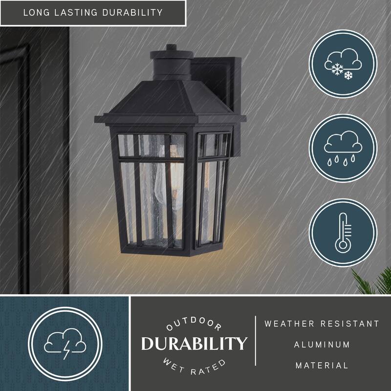 VAXCEL Garfield Park Black Outdoor Wall Sconce Light Fixture, Rust-Resistant Aluminum, Clear Seeded Glass Shade