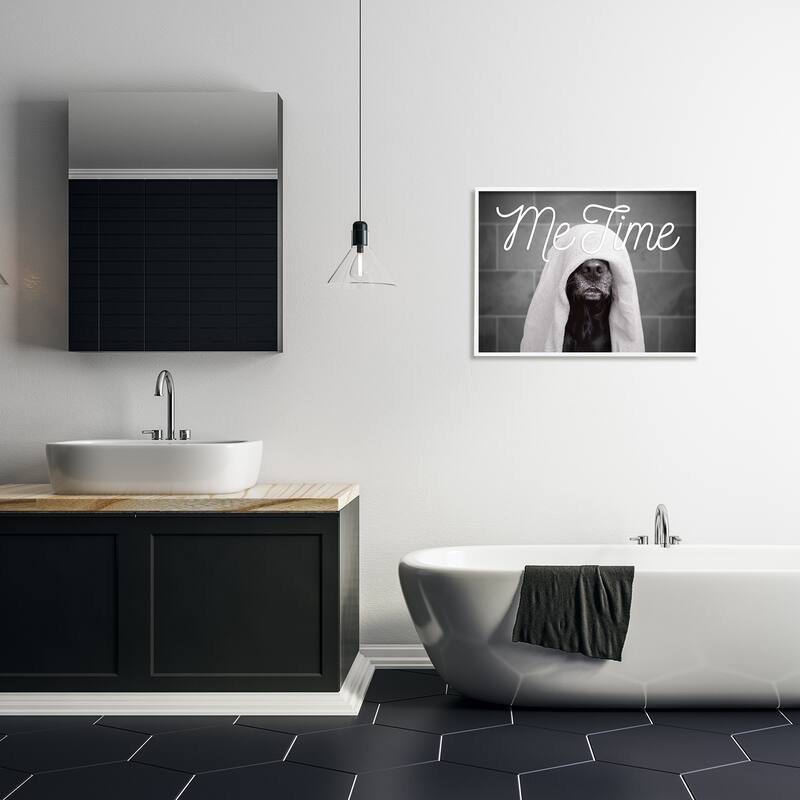 Stupell Me Time Pet Dog Bathroom Portrait Framed Giclee Texturized Art by Adobe Stock