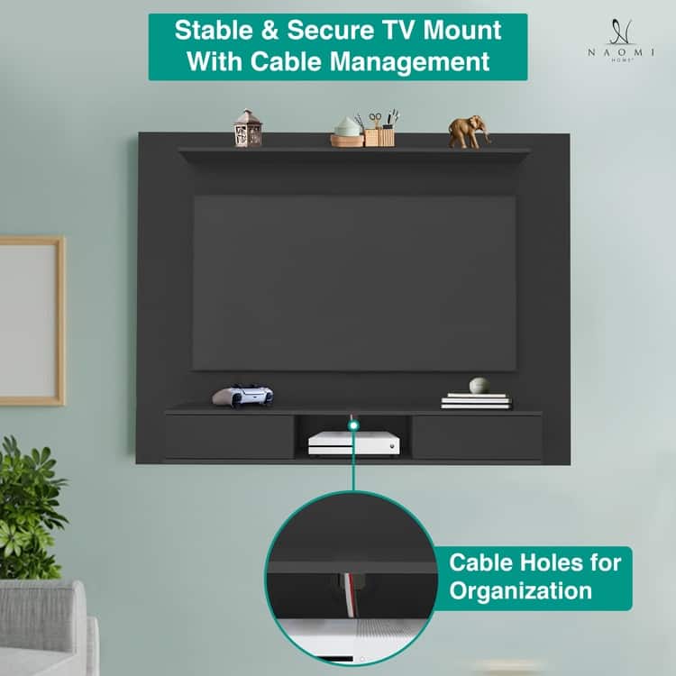 Wall-Mounted Entertainment Center with Multiple Storage Options for TVs up to 70 Inches - Black