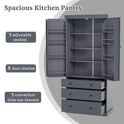 Large Kitchen Pantry Cabinet with Slide-Out Drawers & Ample Shelving for Convenient Access