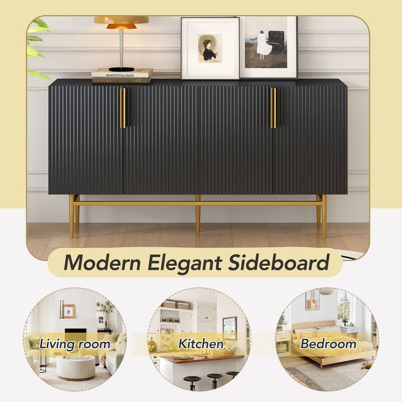 4-Door Sideboard Cabinet with Adjustable Shelves & Gold Handles for Dining or Living Room Storage