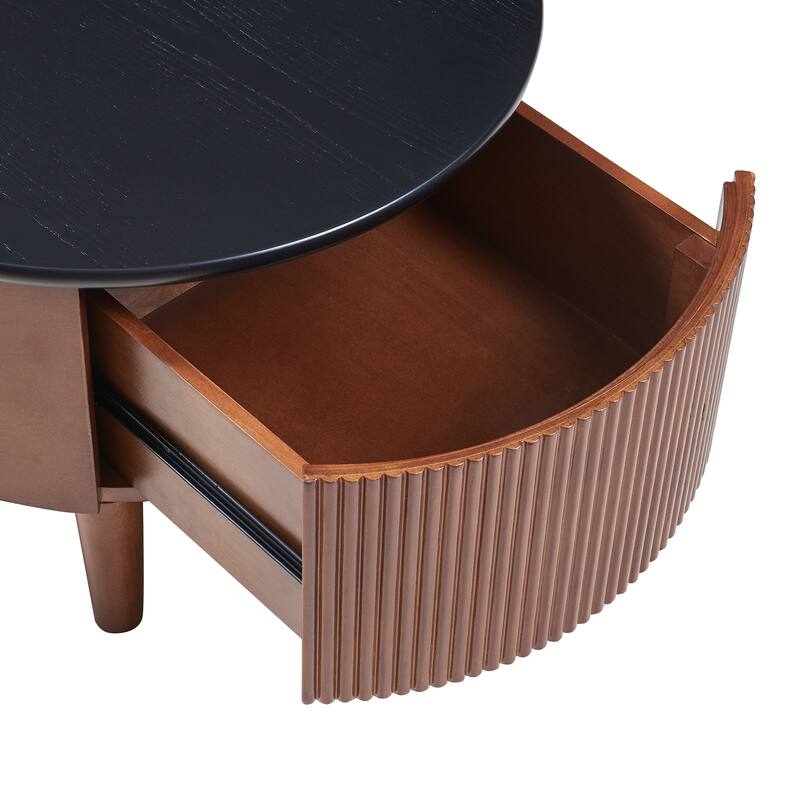 Round Nesting Coffee Table Set, Rustic Wood Sofa Side Tea Tables Center Tables with Drawer, Accent Table for Living Room, Office