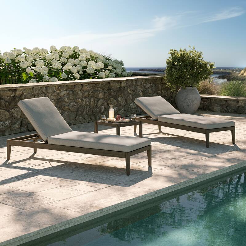 Northlake 3-Piece Outdoor Teak Wood Furniture Set with Chaise Lounges and Side Table - Pebble