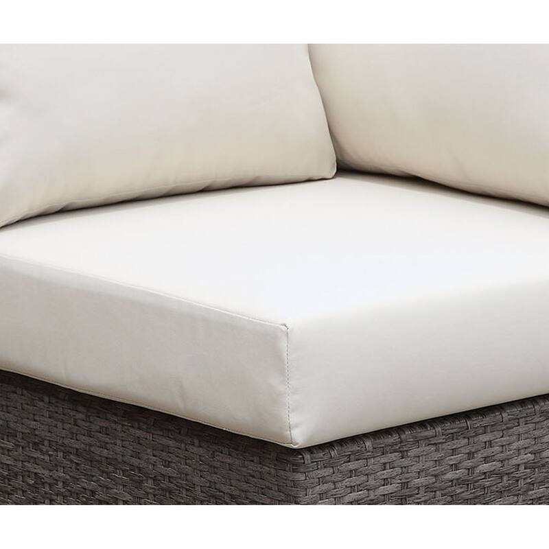 Faux Rattan Corner Chair with Seat & Back Cushions, Brown & White