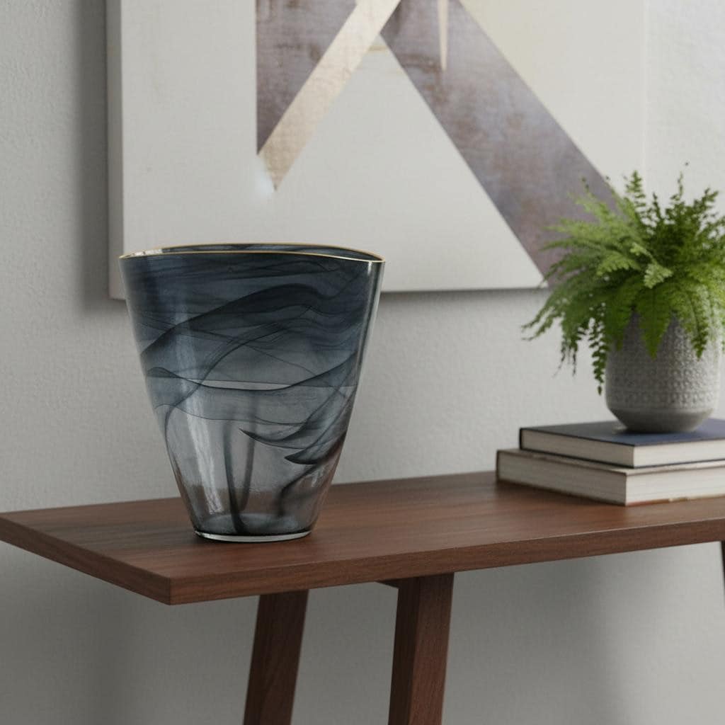 9" Charcoal Abstract Swirl Art Glass Table Vase - 9.30