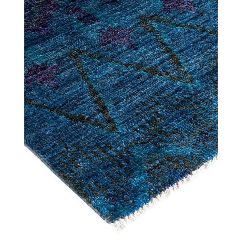 Overton Hand Knotted Wool Vintage Inspired Modern Contemporary Overdyed Blue Area Rug - 6' 0" x 8' 10"