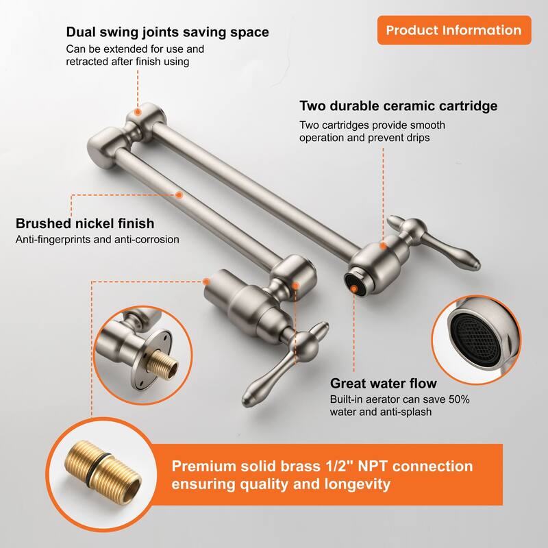 Pot Filler Faucet Commercial Wall Mount Kitchen Sink Faucet Modern Folding Stretchable Double Joint With Single Hole Two Handles