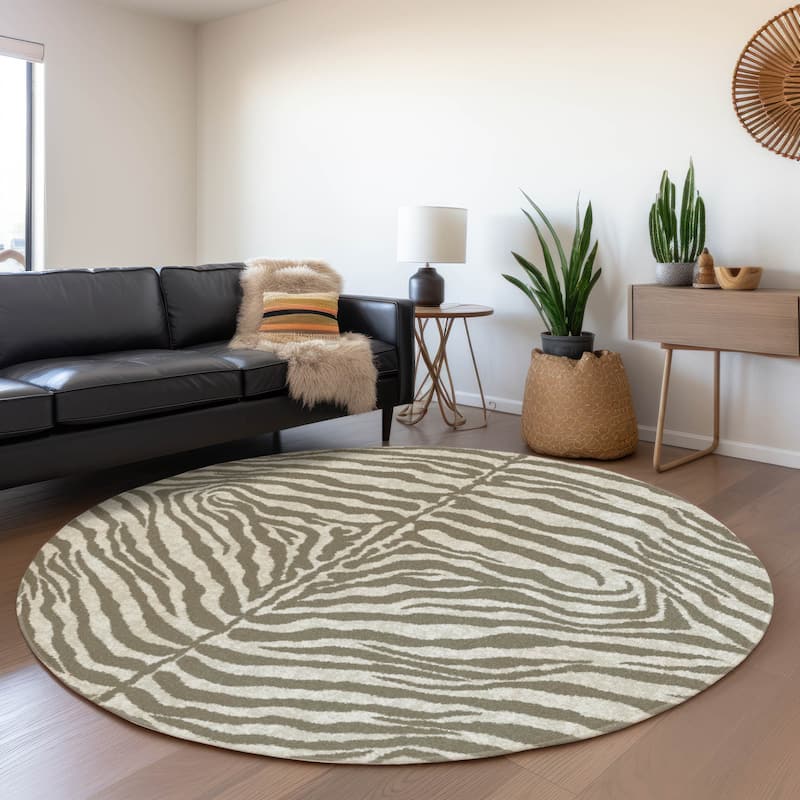 Premium Washable Super Soft Animal Print Mayfield Rug - Taupe - 8' x 8' - Round