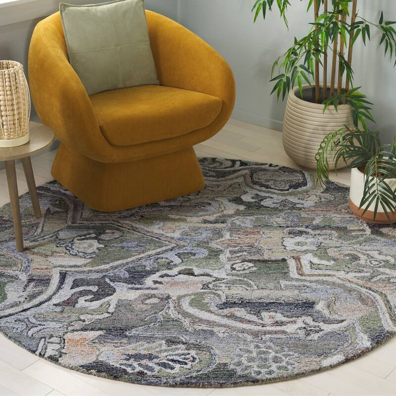 SAFAVIEH Handmade Marquee Nahla Rug - 6' Round - Light Green/Beige