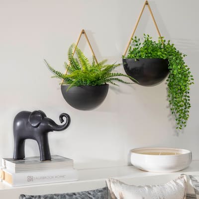 Metal Half Moon Wall Planters Set of 2, Drainage Holes, Black and Gold, 12 L x 6 W x 18 H - 12" x 6" x 18"