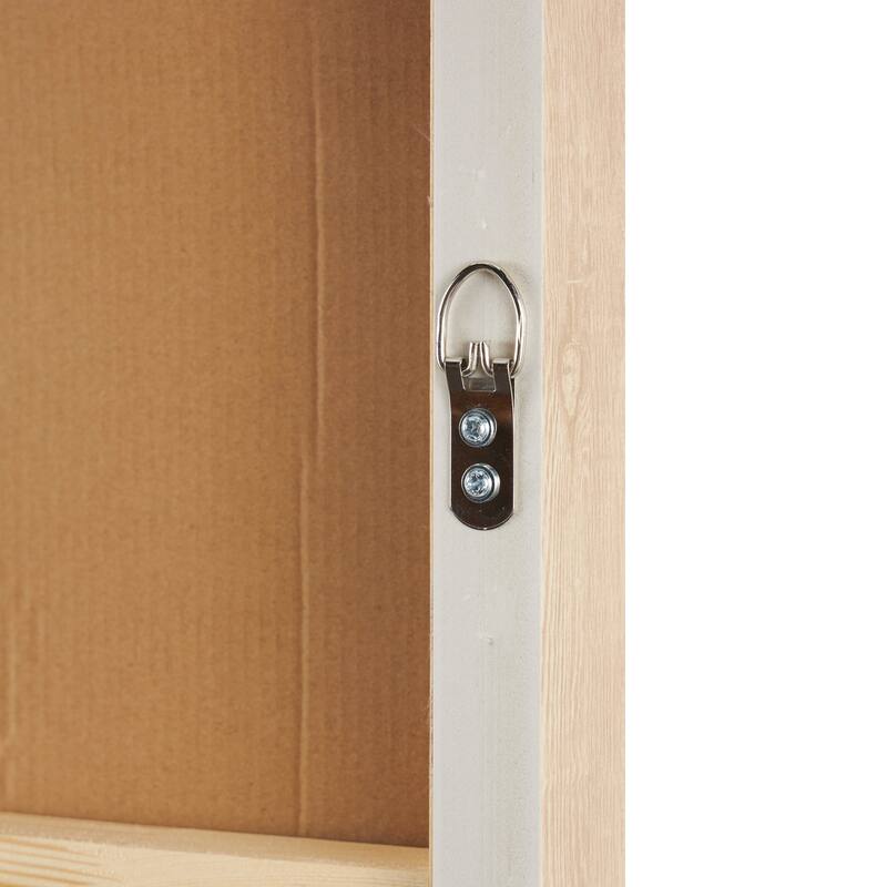 Brown Wood Textured Geometric Framed Wall Art with Abstract Black and White Shapes and Fabric Backing