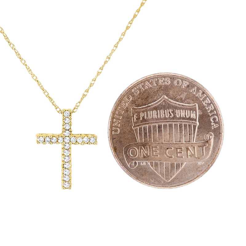 Annello by Kobelli 10k Gold 1/10 Carat TDW Cross Necklace Shared Prongs Setting