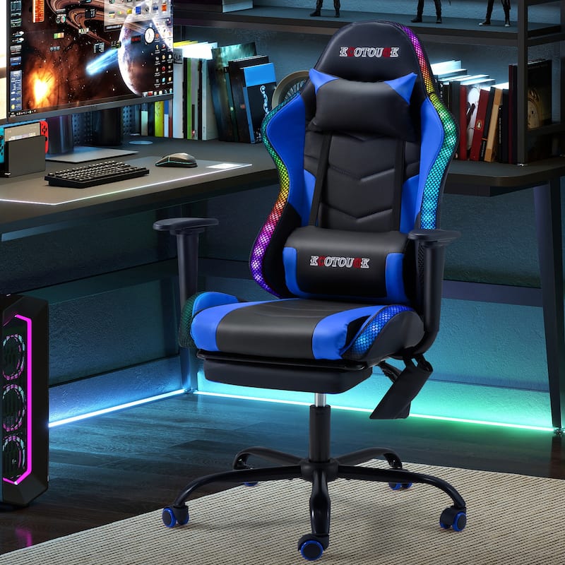 EROMMY RGB LED Gaming Chair with Massage Lumbar Support & Footrest, Ergonomic Reclining Computer Chair for Adults
