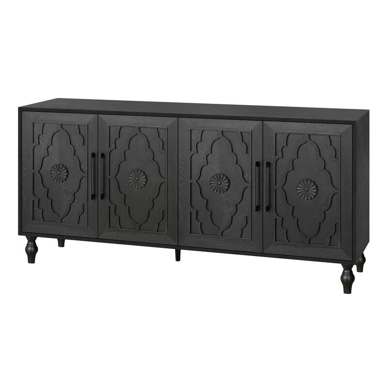 Carved Flower Door Large Storage Cabinet Sideboard Buffet