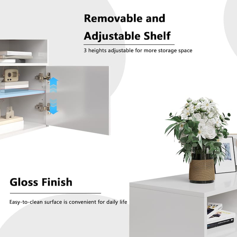 BOSSIN 80" Floating TV Stand with 36" Electric Fireplace, High Gloss Finish Wall Mounted Fireplace TV Stand with Storage