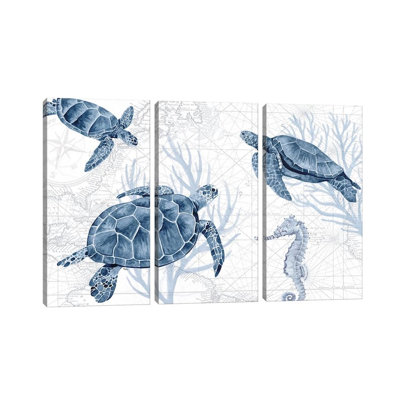 iCanvas "Deep Blue Sea II On White" by Tara Reed 3-Piece Canvas Wall Art Set