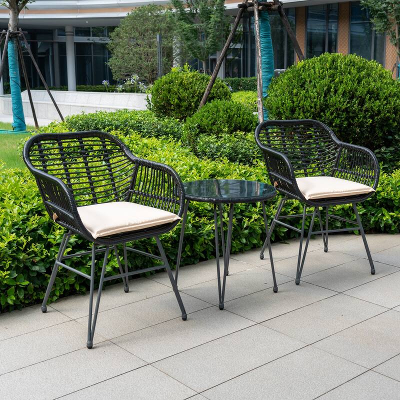 Wicker Bistro Set Outdoor Furniture with Cushions (Set of 3) by Tappio - 21.2"L x 23.6"W x 31.5"H