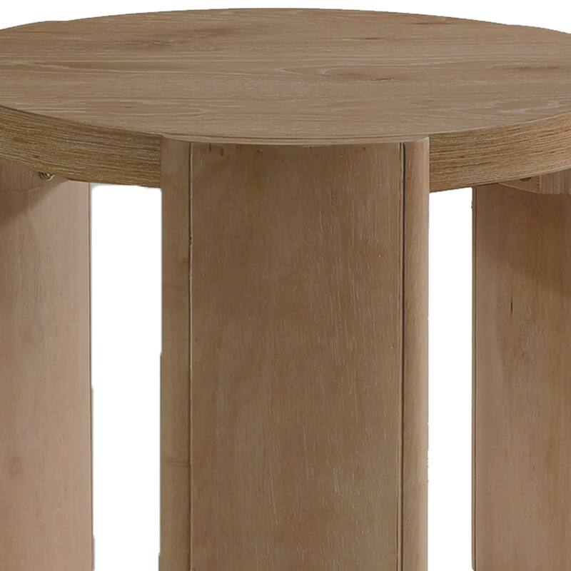 Timore End Table, Round 20 Inch Oak Brown Wood Top, Plinth Base