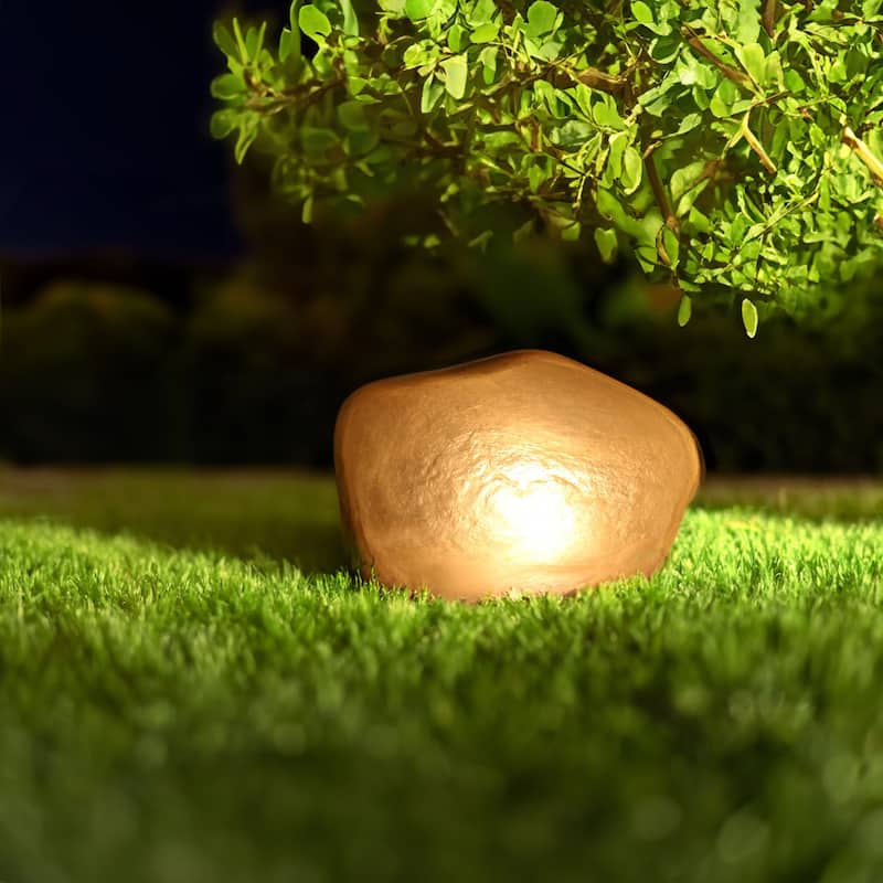 Decorative Outdoor Weather-Resistant Artistic Artificial Faux Stone Rock, Garden Patio Granite Grey Fiberglass Stone - Light