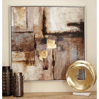 Brown Canvas Abstract Framed Wall Art with Silver Frame