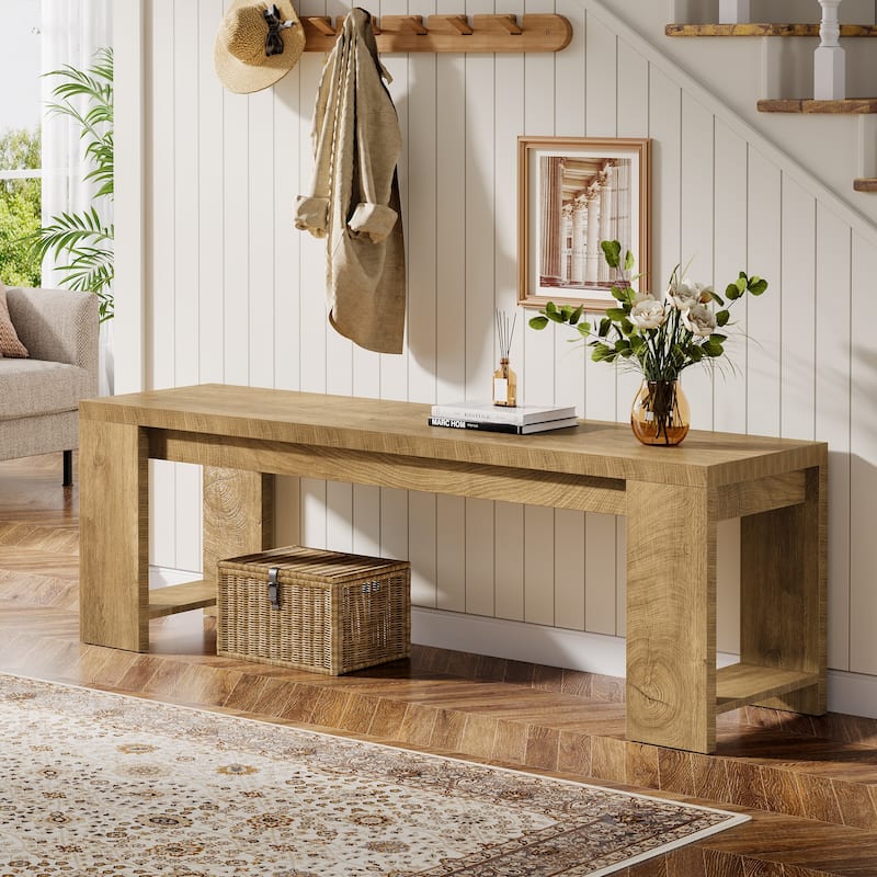 47.2" Brown Wooden Entryway Bench, Modern Farmhouse Shoe Bench