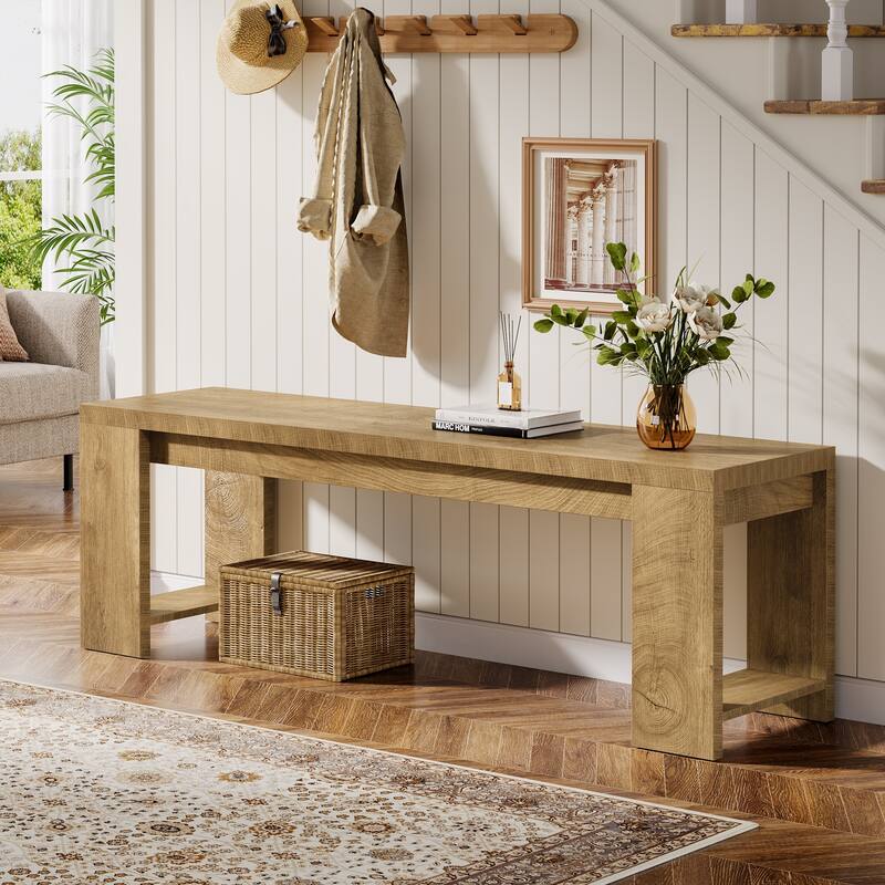 Farmhouse Wooden Entryway Bench, 47.2" Modern Shoe Bench