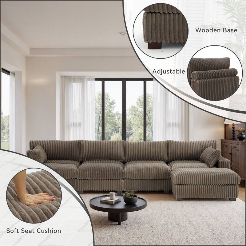 Plush Flannel Modular Sectional Sofa for Living Room