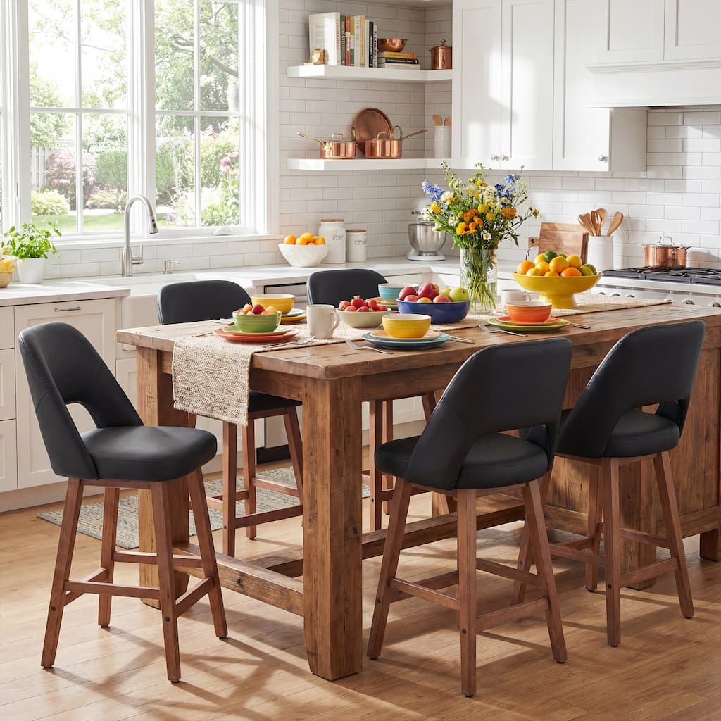 26 Inch Counter Height Bar Stools Modern Upholstered Barstools with Solid Wood Legs Set of 2