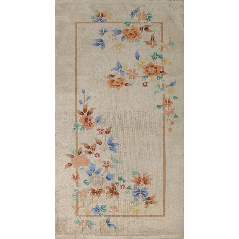 Vegetable Dye Art Deco Chinese Vintage Foyer Rug Handmade Wool Carpet - 2'6" x 5'1"