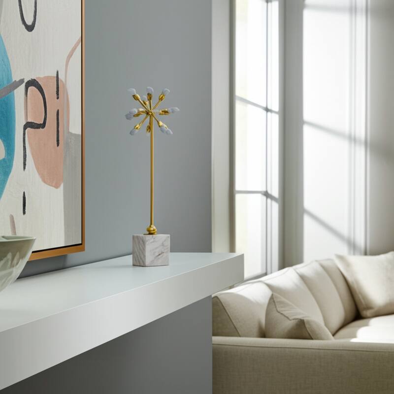 Abstract Metal and Stone Starburst Decorative Object Sculptural Design