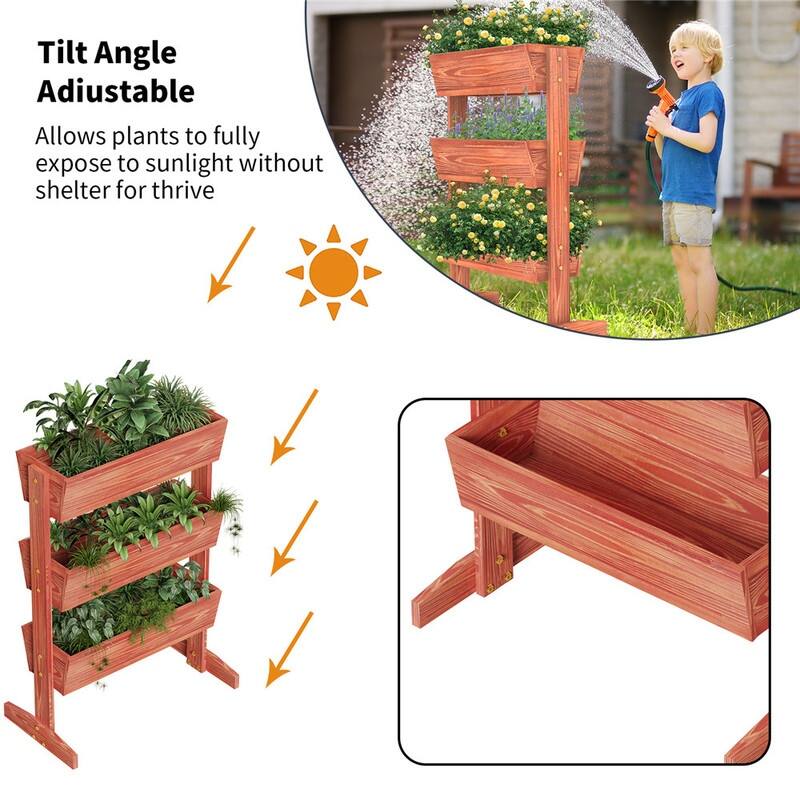 Vertical Raised Garden Bed with 3 Containers, Elevated Freestanding Herb Planter Box Growing Vegetable, Strawberry, Flower