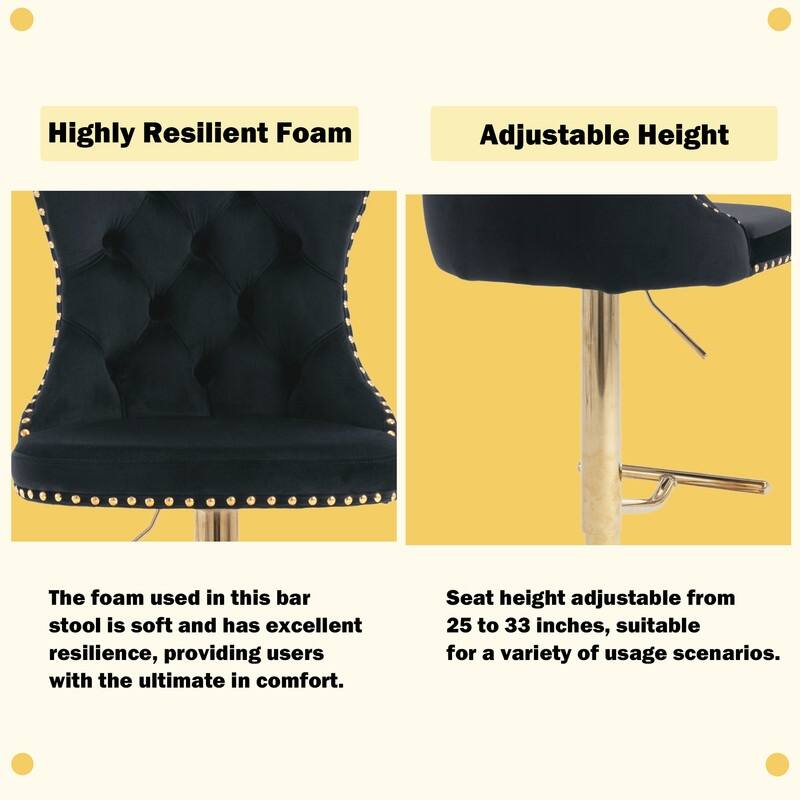 Velvet Upholstered Nailheads Tufted Swivel Bar Stools (Set of 2)