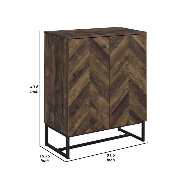 Akk 41 Inch 2 Door Accent Cabinet Console, Sled Legs, Chevron Wood Brown